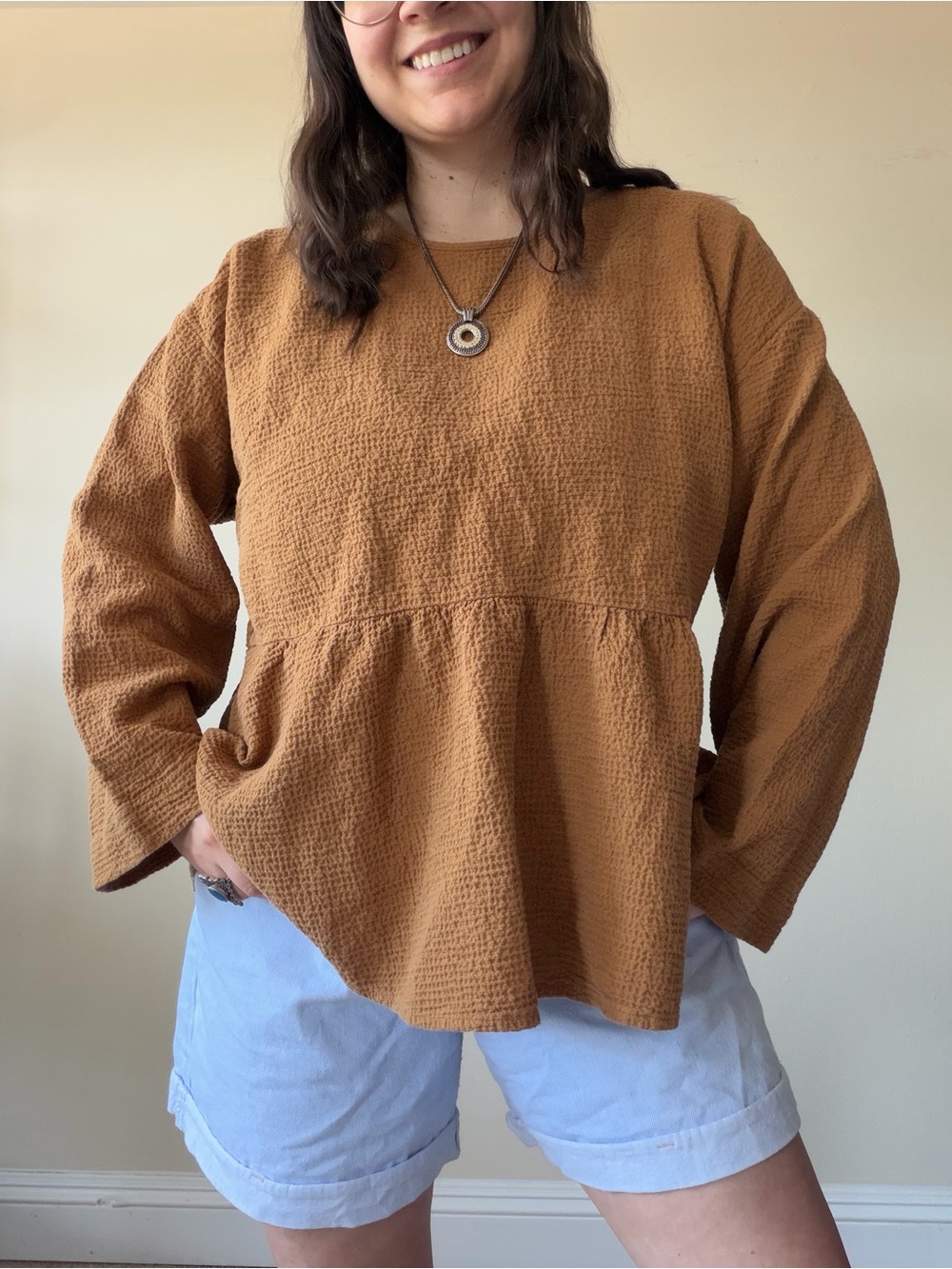 Madewell Textured Peplum Tunic in Rust